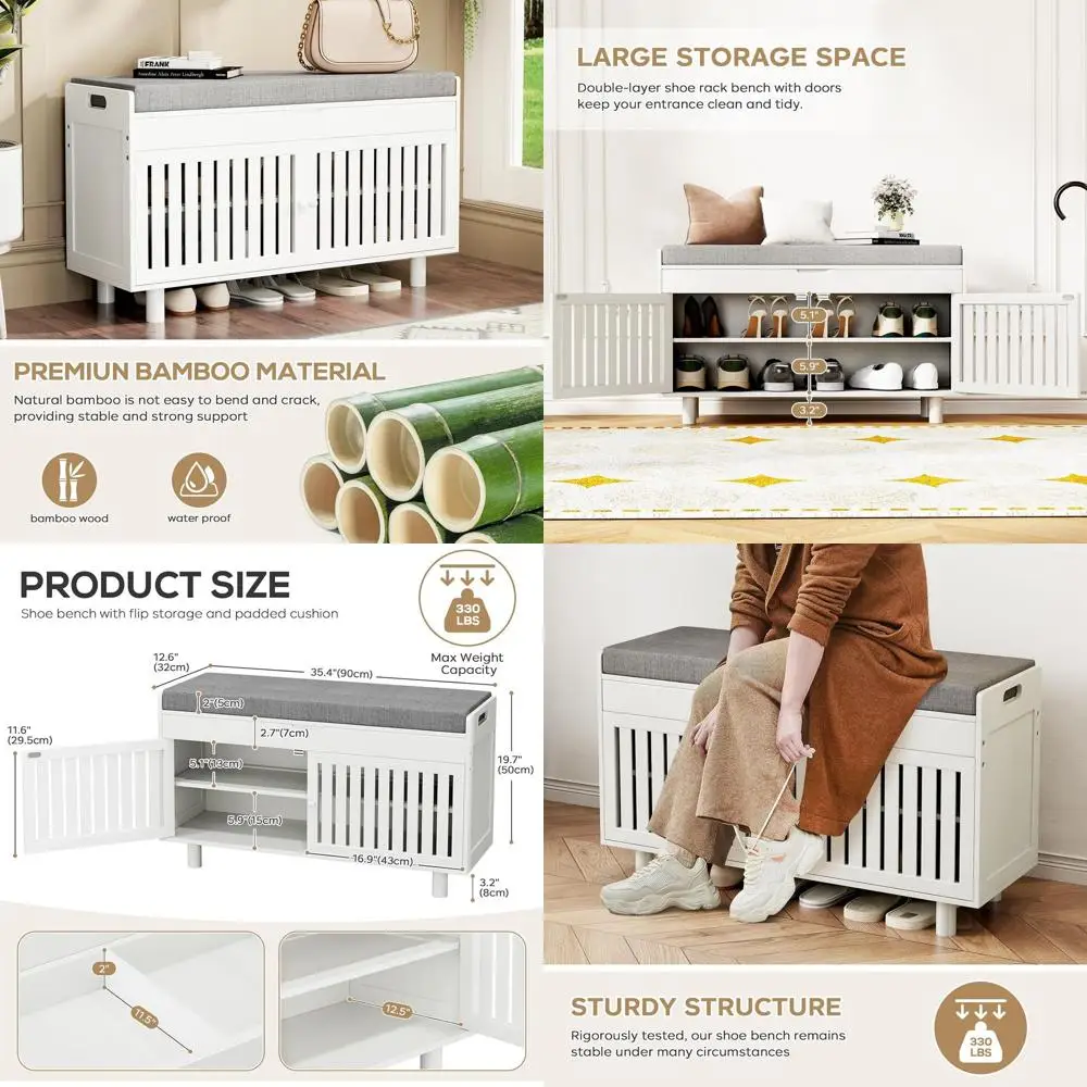 Белая двухуровневая бамбуковая скамья для обуви с подушкой и местом для хранения, 35,4 Ш x 12,6 Г x 19,7 В, для прихожей и гостиной
Белая двухуровневая бамбуковая скамья для обуви с подушкой и местом для хранения, 35,4 Ш x 12,6 Г x 19,7 В, для прихожей и гостиной