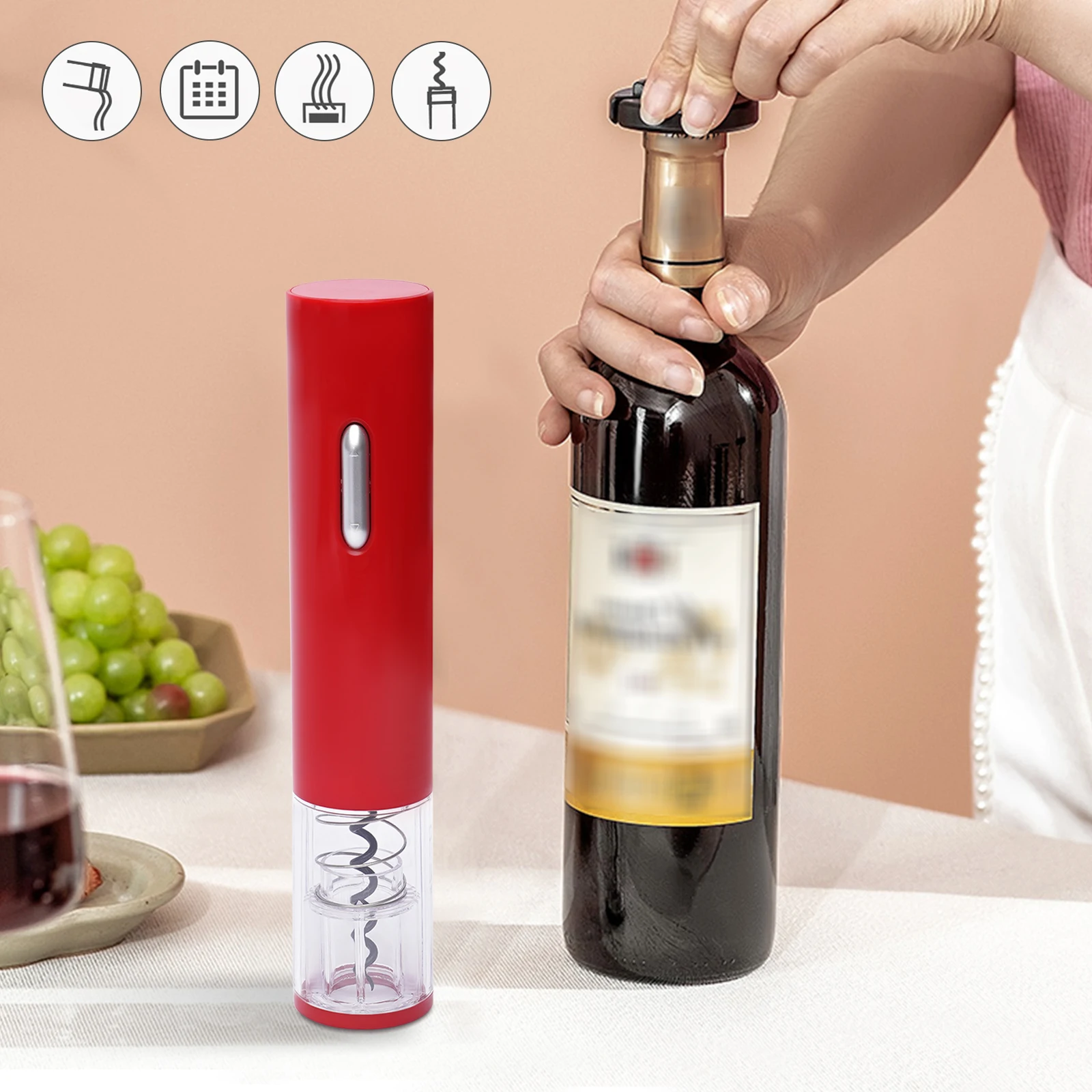Red Electric Wine Opener Automatic Battery Powered Corkscrew with Foil Cutter Food Grade Spiral for Home Bar Party
Red Electric Wine Opener Automatic Battery Powered Corkscrew with Foil Cutter Food Grade Spiral for Home Bar Party