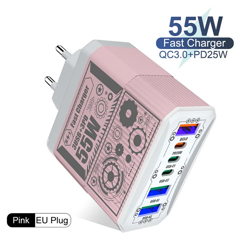 55w 6 Port Fast Charging Charger Usb Type C Data Cable Phone Charger Adapter EU/US/UK For Samsung Iphone Wall Charger
55w 6 Port Fast Charging Charger Usb Type C Data Cable Phone Charger Adapter EU/US/UK For Samsung Iphone Wall Charger