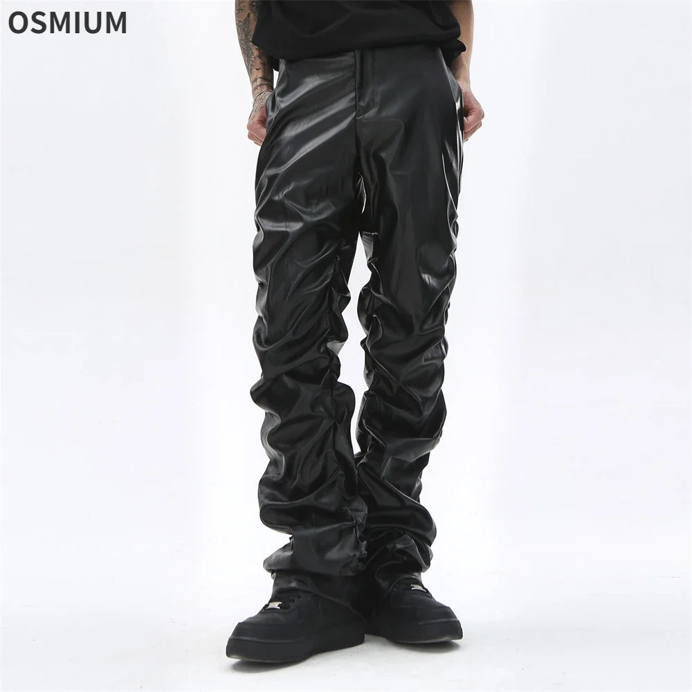 Mens Dark Punk Style Glossy Pleated PU Leather Pants for Men Fashion Hip-hop Loose Casual Trousers Black Faux Leather Long Pants
Mens Dark Punk Style Glossy Pleated PU Leather Pants for Men Fashion Hip-hop Loose Casual Trousers Black Faux Leather Long Pants