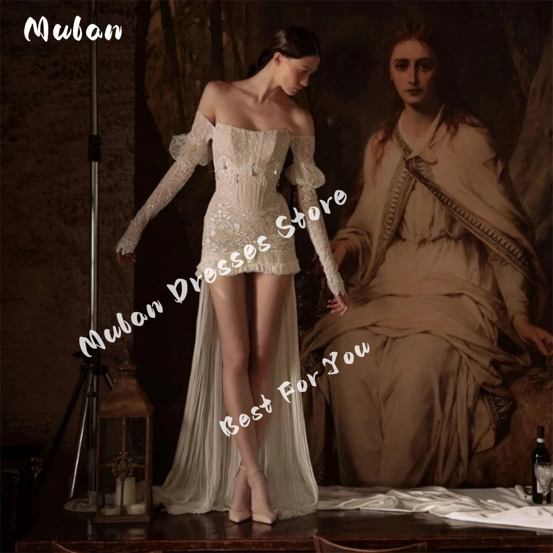 Customized Strapless Lace Short Prom Dresses Long Sleeves Beaded Long Tail Evening Dress Above Knee Cocktail Formal Party Gowns
Customized Strapless Lace Short Prom Dresses Long Sleeves Beaded Long Tail Evening Dress Above Knee Cocktail Formal Party Gowns