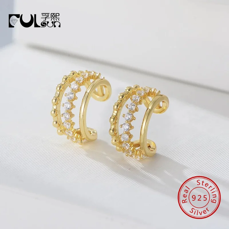 925 Sterling Silver 14K Gold Plated Beaded Double Row CZ Ear Cuff Clip On Earrings No Piercing Women Cartilage Jewelry
925 Sterling Silver 14K Gold Plated Beaded Double Row CZ Ear Cuff Clip On Earrings No Piercing Women Cartilage Jewelry