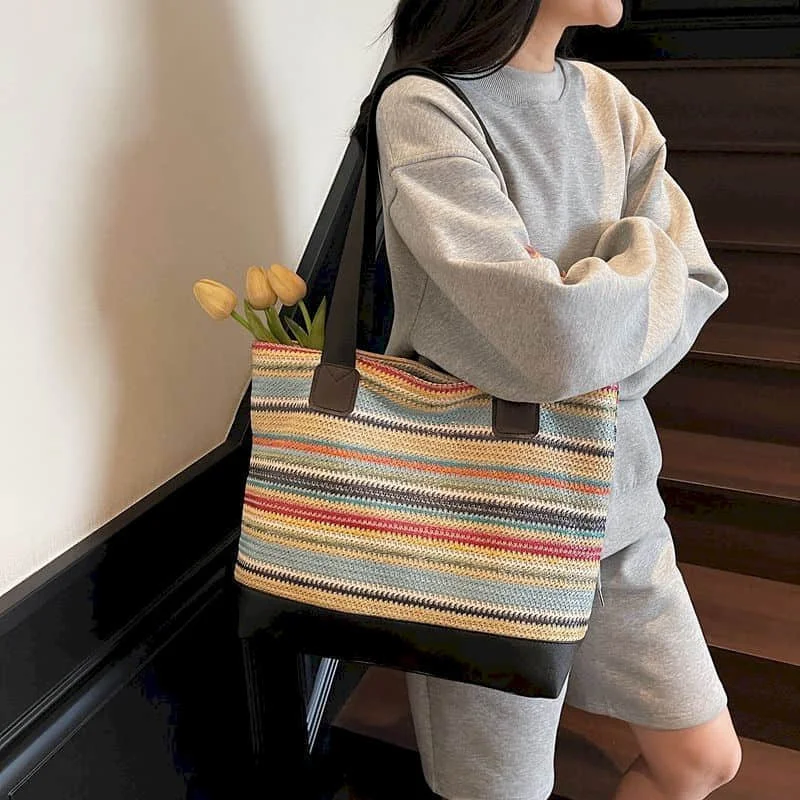 Tote Bags for Women Korean Style Versatile Fashionable Trend Student Shopping Handbags Rainbow Weave Vacation Design Beach Bags
Tote Bags for Women Korean Style Versatile Fashionable Trend Student Shopping Handbags Rainbow Weave Vacation Design Beach Bags
