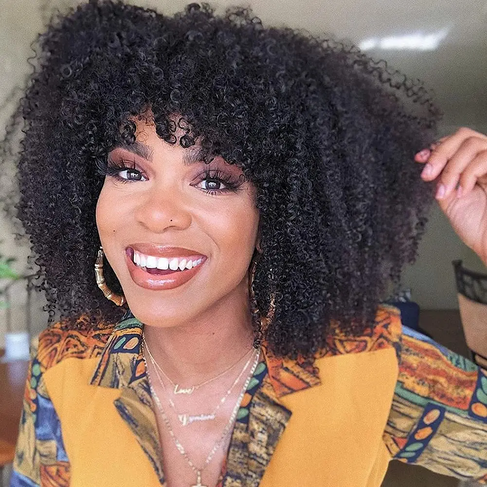200 Density Short Afro Kinky Curly Wigs With Bangs Brazilian Remy Human Hair Glueless Full Machine Made Wig for Black Women
200 Density Short Afro Kinky Curly Wigs With Bangs Brazilian Remy Human Hair Glueless Full Machine Made Wig for Black Women