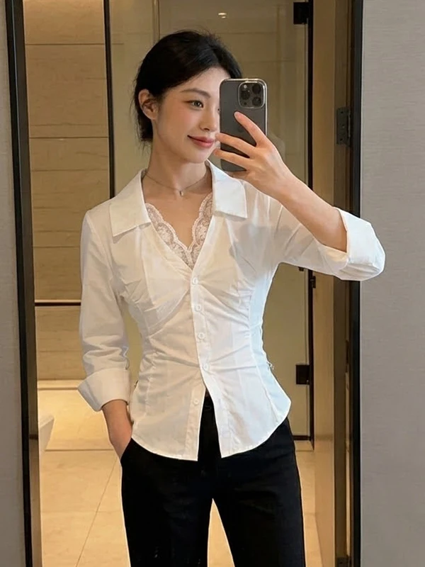 Unique Beautiful White Lace Splice Long Sve irt Women's Faion Spring New Inner Wear Top Slim Fit Simple Sle
Unique Beautiful White Lace Splice Long Sve irt Women's Faion Spring New Inner Wear Top Slim Fit Simple Sle