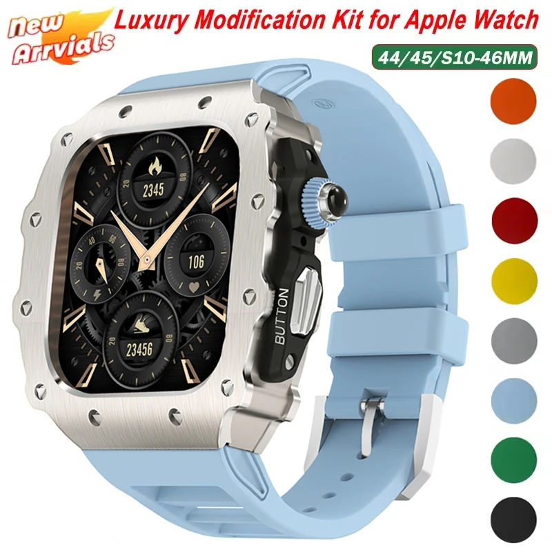 New Luxury Modification Kit for Apple Watch 10 46mm Silicone Strap Stainless Steel Watch Case IWatch Series 9 8 7 6 5 44mm 45mm
New Luxury Modification Kit for Apple Watch 10 46mm Silicone Strap Stainless Steel Watch Case IWatch Series 9 8 7 6 5 44mm 45mm