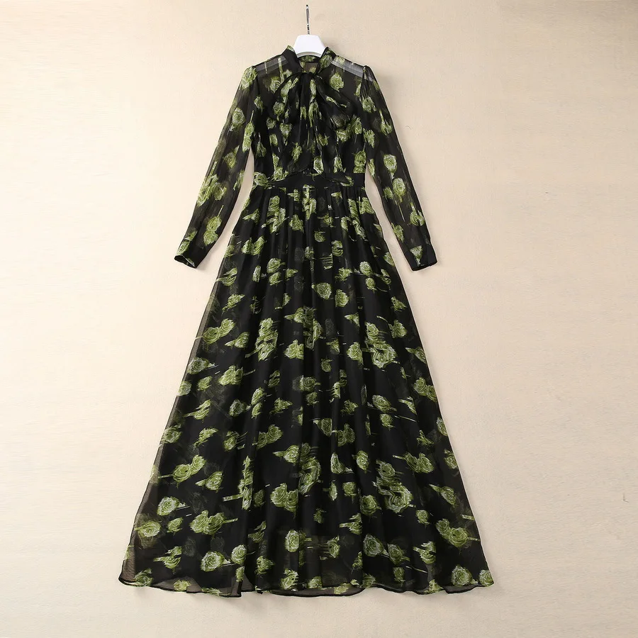 European and American women's clothing 2025 spring new Long sleeve bow collar green print Fashion pleated dress XXL
European and American women's clothing 2025 spring new Long sleeve bow collar green print Fashion pleated dress XXL