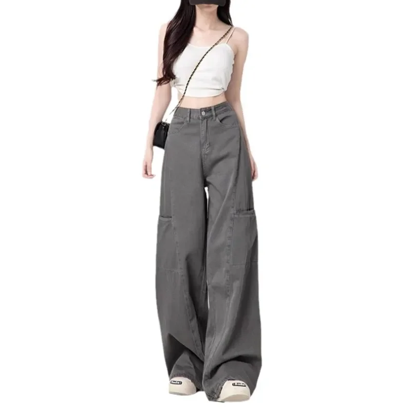 American Retro Grey Denim Work Pants Women's Loose Wide Leg Straight Cut Slimming Trousers Trendy Spring Autumn New Arrival
American Retro Grey Denim Work Pants Women's Loose Wide Leg Straight Cut Slimming Trousers Trendy Spring Autumn New Arrival