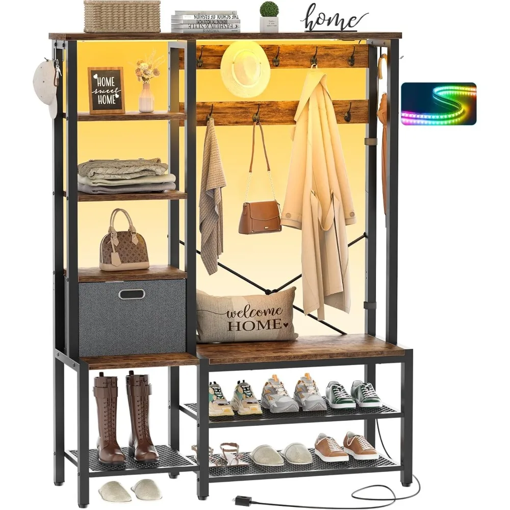 Coat Rack with LED Lights, 5-Tier Shelves, Fabric Storage Basket, Side hooks, 71’’ Industrial 5 in 1 Large Organizer
Coat Rack with LED Lights, 5-Tier Shelves, Fabric Storage Basket, Side hooks, 71’’ Industrial 5 in 1 Large Organizer
