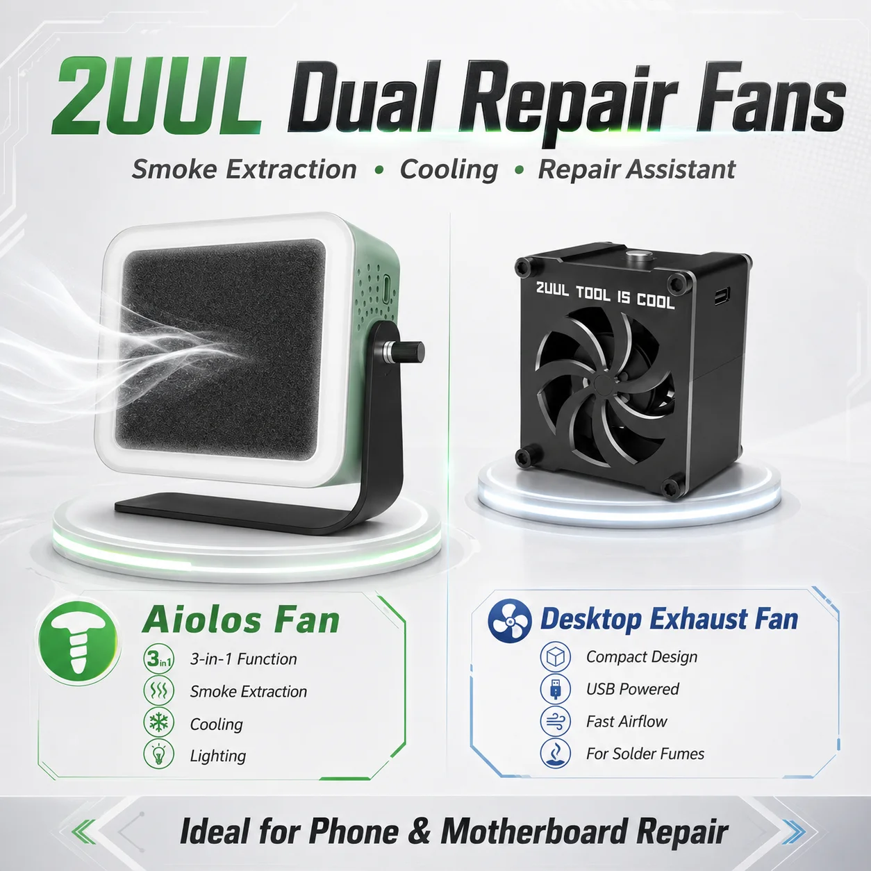 2UUL DA98 Aiolos Fan 3-in-1 Soldering Smoke Absorber 5V Type-C USB Fume Extractor Cooling Lighting for Phone Repair
2UUL DA98 Aiolos Fan 3-in-1 Soldering Smoke Absorber 5V Type-C USB Fume Extractor Cooling Lighting for Phone Repair