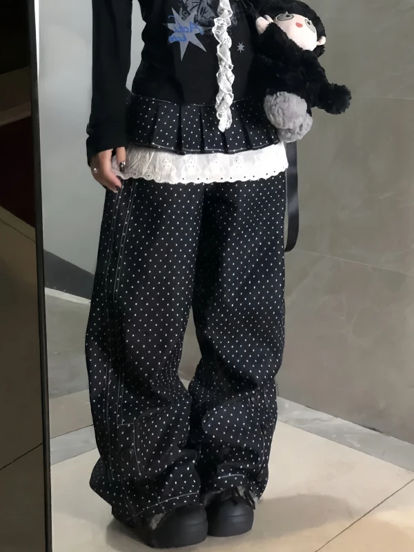 Retro American Polka Dot Curtain Detachable Denim Pants Women Casual Design Skirt Pants Wide Leg Pants Low Waist Polyester
Retro American Polka Dot Curtain Detachable Denim Pants Women Casual Design Skirt Pants Wide Leg Pants Low Waist Polyester