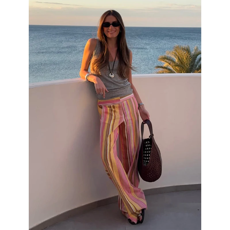Color Block Striped Wide Leg Pant Soft Linen Blend High Waist Loose Casual Style 2026 Summer Walk Chic Ladies Vacation Bottoms
Color Block Striped Wide Leg Pant Soft Linen Blend High Waist Loose Casual Style 2026 Summer Walk Chic Ladies Vacation Bottoms