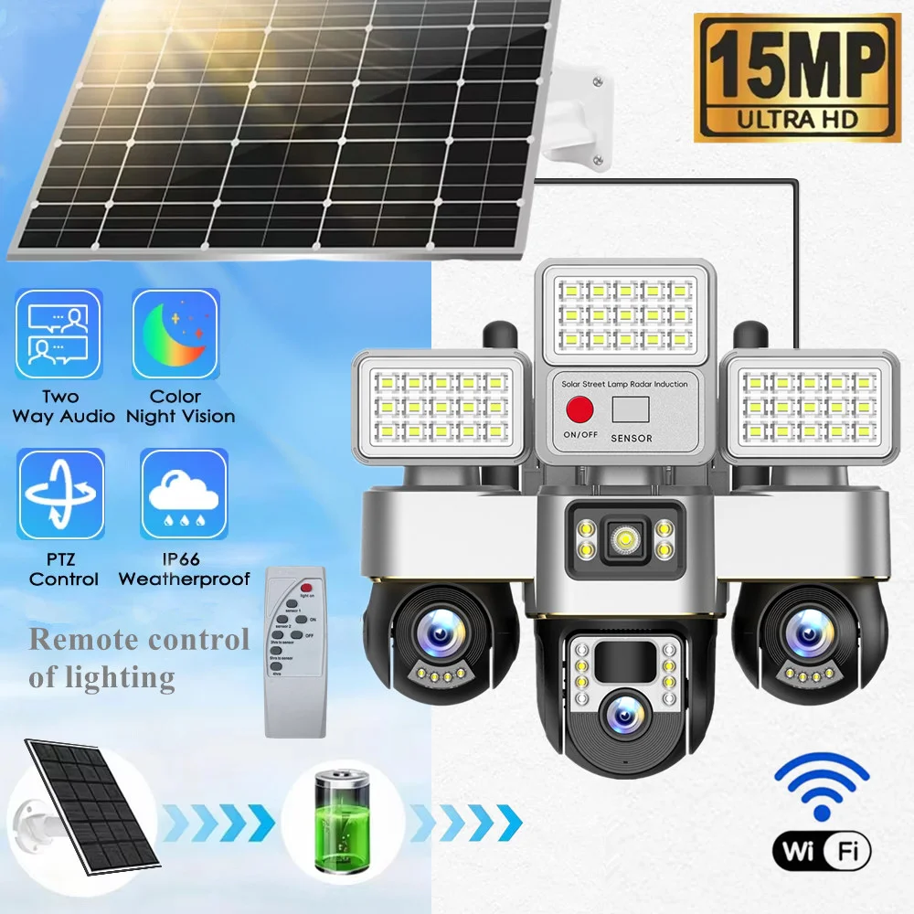 15MP Solar Cam Zoom Lens Three Screen 16000mAh Battery Security Solar CCTV Wireless Wifi Surveillance IP Camera Remote Control
15MP Solar Cam Zoom Lens Three Screen 16000mAh Battery Security Solar CCTV Wireless Wifi Surveillance IP Camera Remote Control