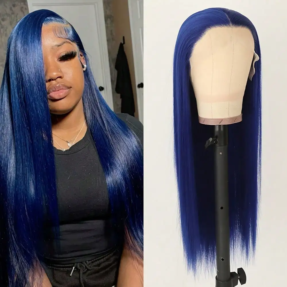 Long Straight Heat Friendly Blue Colored Hair Lace Front Straight Wigs 13x4 HD Blue Synthetic Lace Frontal Wigs for Women
Long Straight Heat Friendly Blue Colored Hair Lace Front Straight Wigs 13x4 HD Blue Synthetic Lace Frontal Wigs for Women