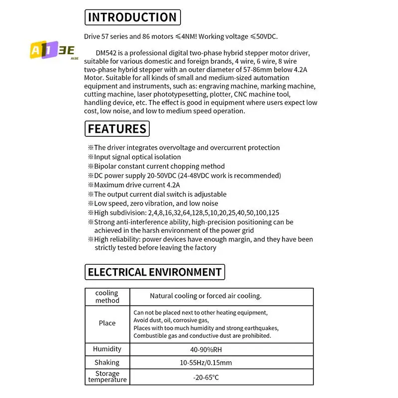 A13E-Драйвер шагового двигателя, драйвер шагового двигателя DM542 Dsp, цифровая плата драйвера для Nema 17, Nema 23, и т. д.
A13E-Драйвер шагового двигателя, драйвер шагового двигателя DM542 Dsp, цифровая плата драйвера для Nema 17, Nema 23, и т. д.