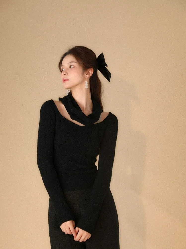 Wcouture Оригинальный вязаный свитер-топ с большим воротником-шарфом, облегающий, осенне-зимний, модный, милый, женский
Wcouture Оригинальный вязаный свитер-топ с большим воротником-шарфом, облегающий, осенне-зимний, модный, милый, женский