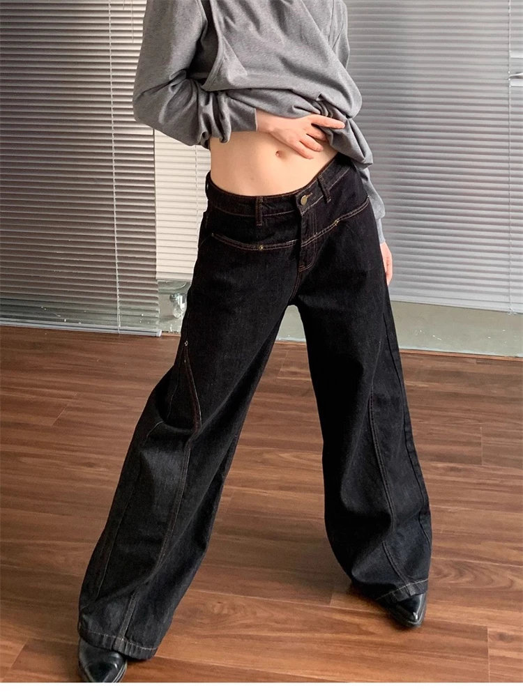 Women's Vibe Straight Wide Leg Jeans Vintage Dark Color Trousers Cool Girl Casual Bottoms Female High Waist Splicing Design Pant
Women's Vibe Straight Wide Leg Jeans Vintage Dark Color Trousers Cool Girl Casual Bottoms Female High Waist Splicing Design Pant