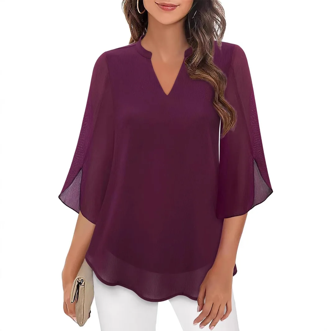 New Womens Elegant Split V-Neck Chiffon Blouse 3/4 Split Sleeve Double Layered Casual Work Top
New Womens Elegant Split V-Neck Chiffon Blouse 3/4 Split Sleeve Double Layered Casual Work Top