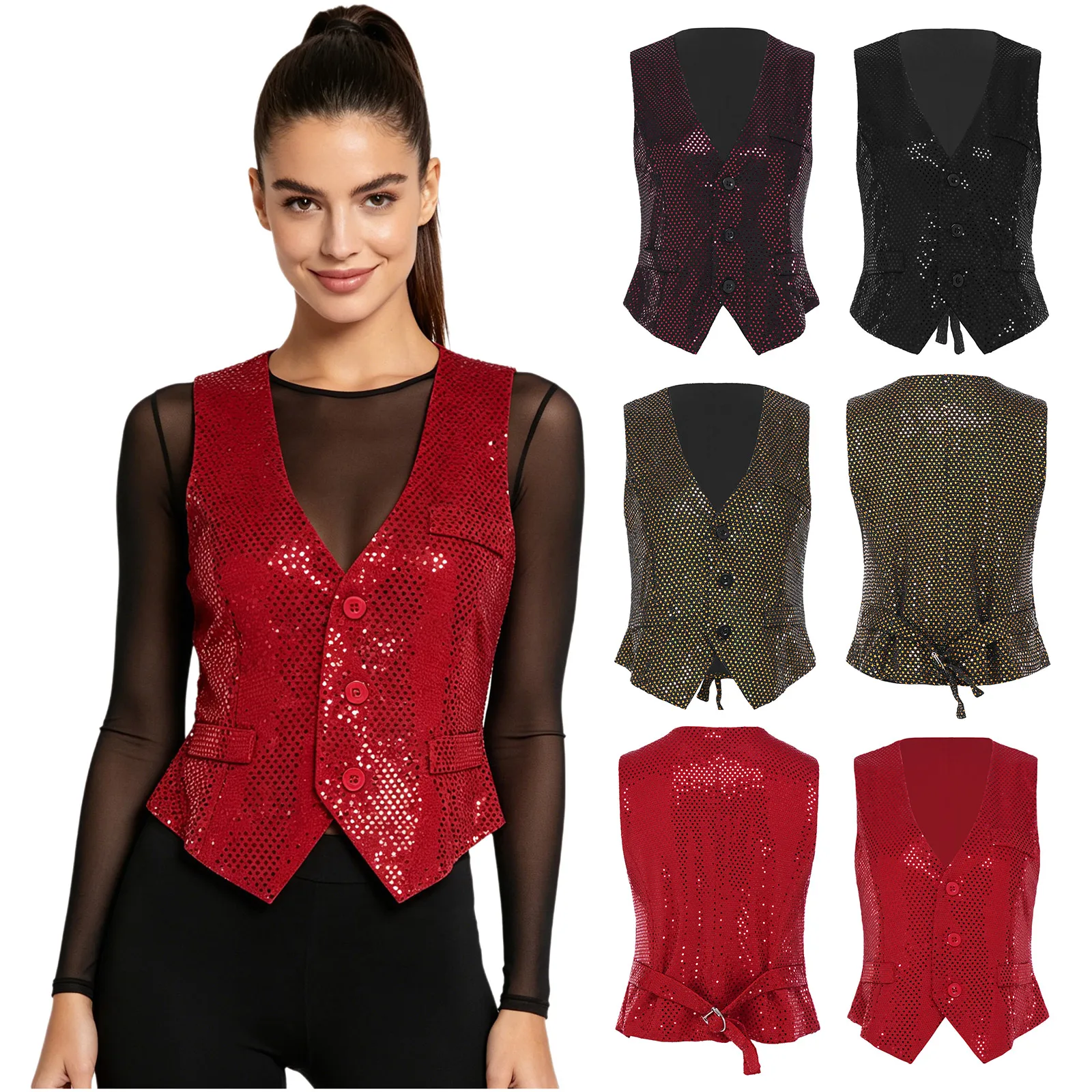Women Latin Jazz Hip Hop Dance Vest Waistcoat Shiny Sequins Tango Latin Disco Party Fancy Dress Up Choir Performance Costume
Women Latin Jazz Hip Hop Dance Vest Waistcoat Shiny Sequins Tango Latin Disco Party Fancy Dress Up Choir Performance Costume