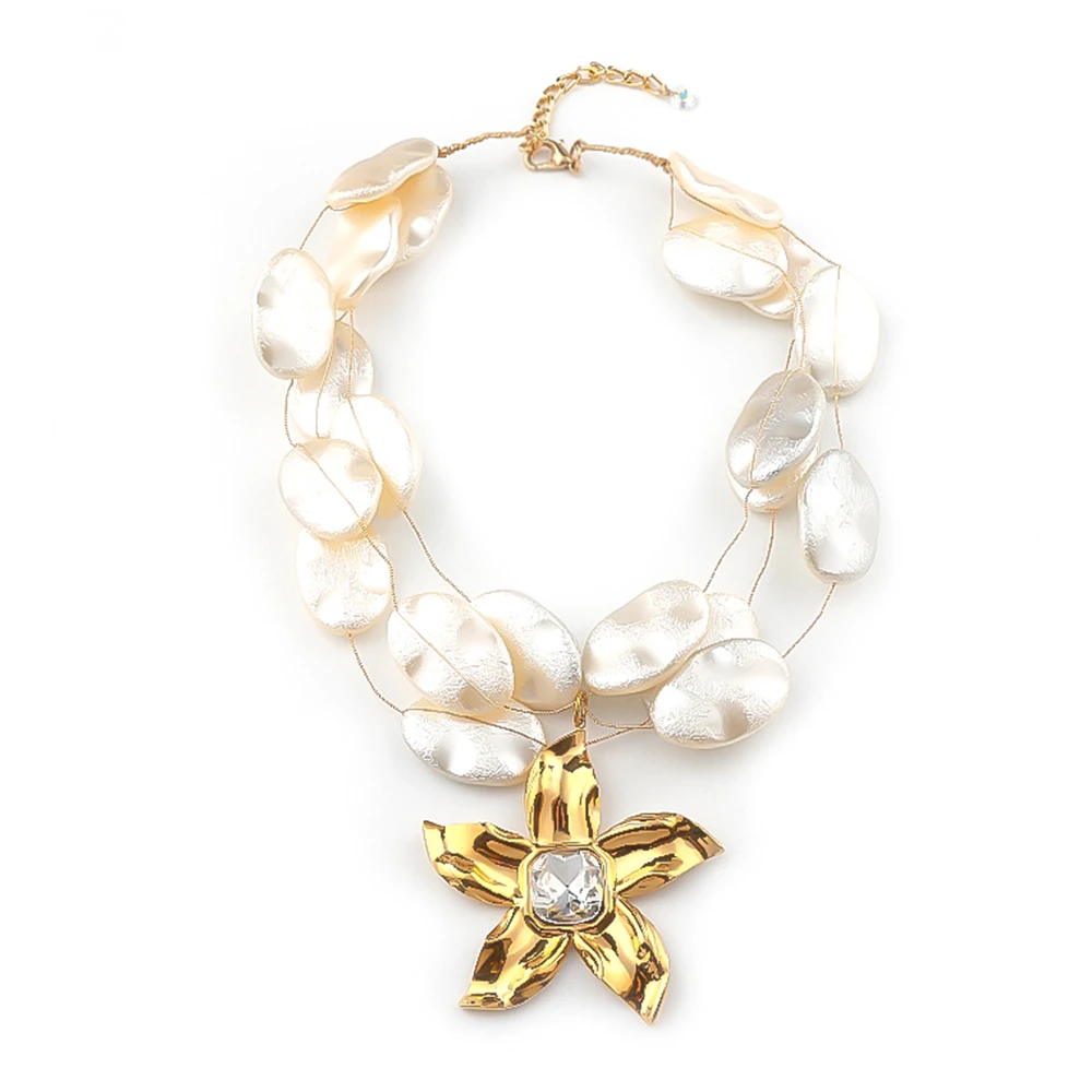 Stainless Steel Big Flower Glass Pendant Multi-Layer Baroque Imitation Pearl Chain Necklace for Women Gold Color Choker Jewelry
Stainless Steel Big Flower Glass Pendant Multi-Layer Baroque Imitation Pearl Chain Necklace for Women Gold Color Choker Jewelry