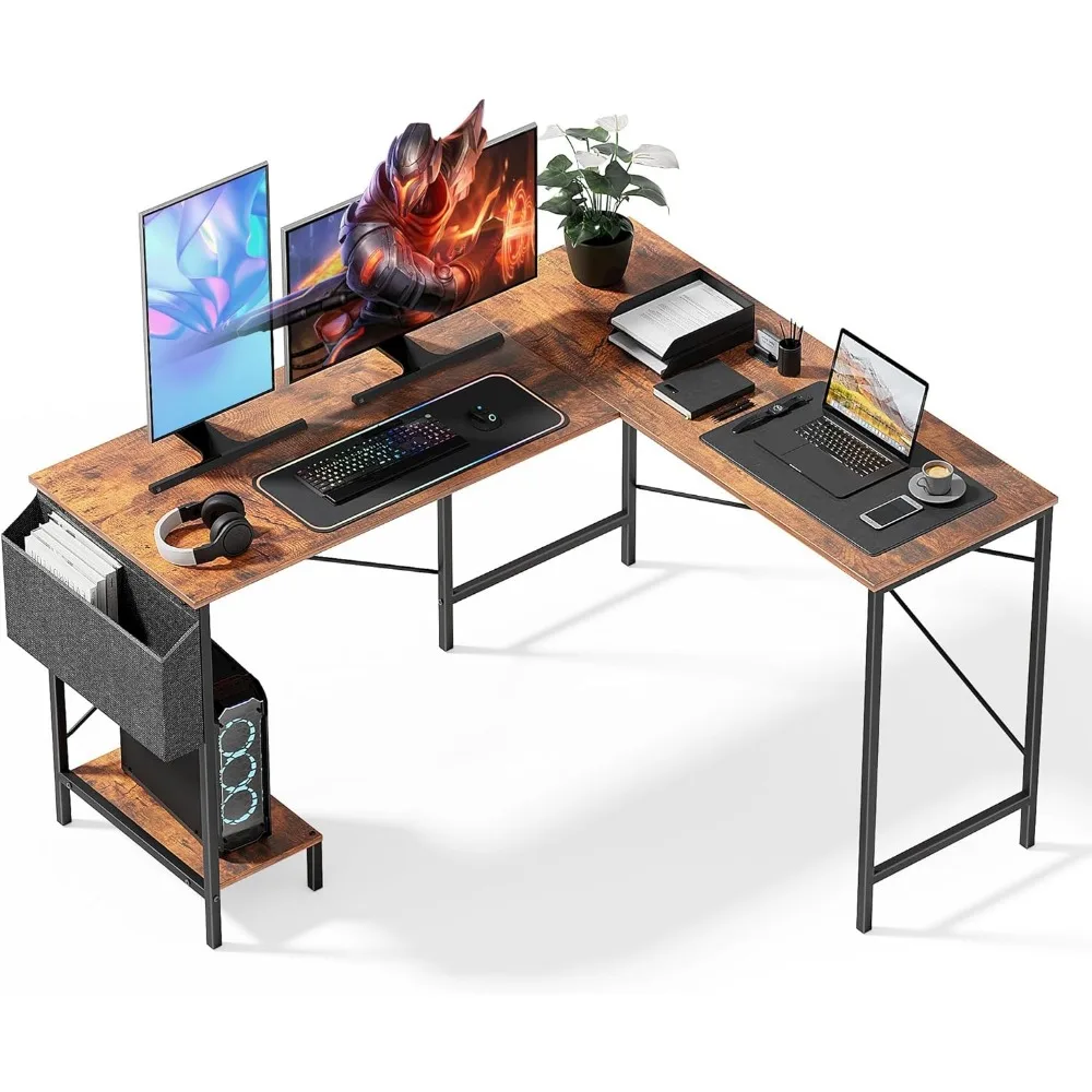 Premium Simple Deluxe L Shaped Desk Gaming Computer 50 Inch Reversible Corner Table PC Work Table for Writing Study Student with