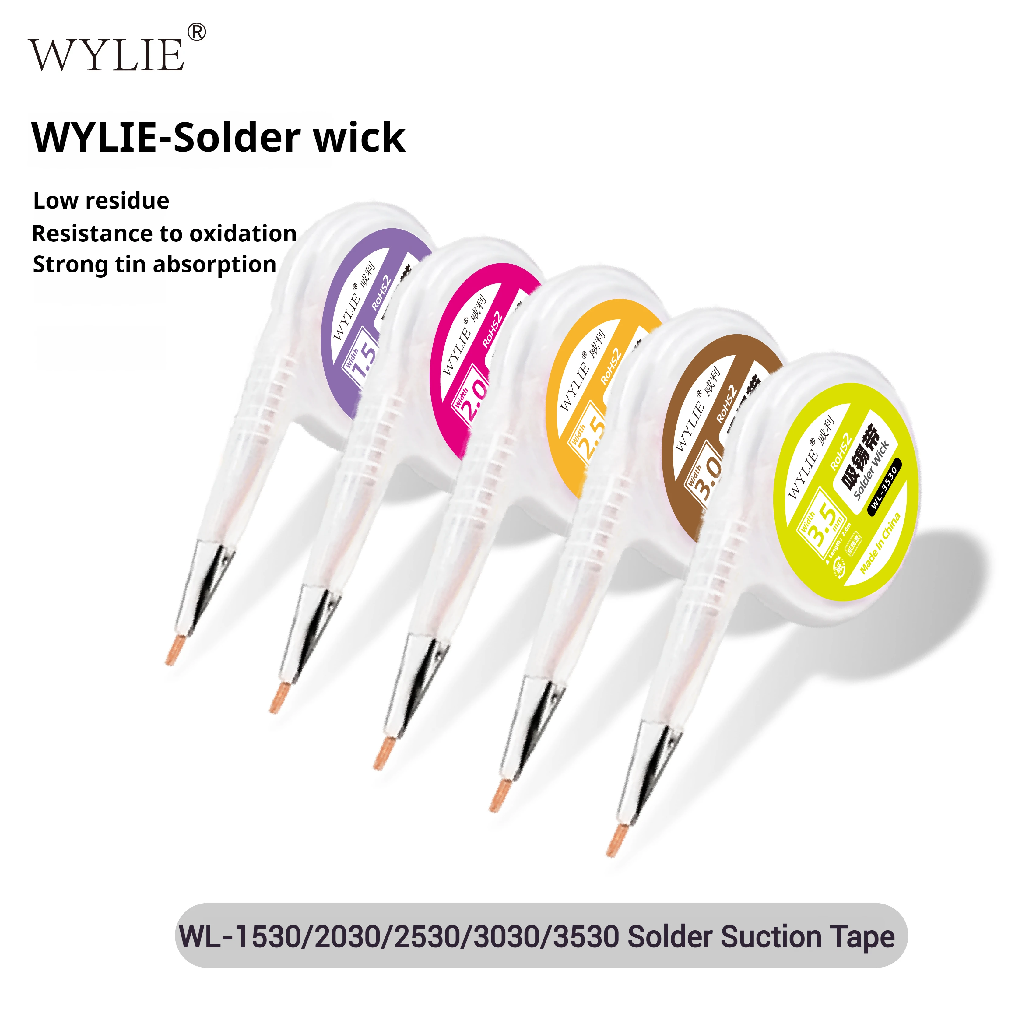 WYLIE Solder Wick Desoldering Braid 1.5mm-3.5mm No-Clean Flux for Maintenance Welding Low Residue Suction for Solder Cleaning
WYLIE Solder Wick Desoldering Braid 1.5mm-3.5mm No-Clean Flux for Maintenance Welding Low Residue Suction for Solder Cleaning 
