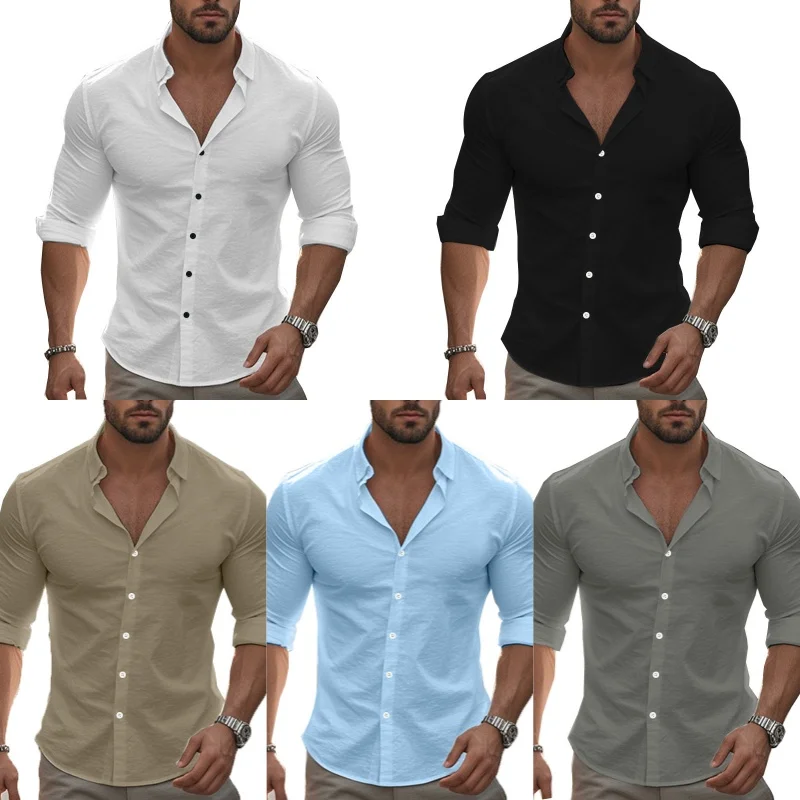 Повседневная однотонная хлопковая рубашка с длинными рукавами в пляжном стиле с воротником на пуговицах, мужской топ для весенней одежды, удобная дышащая ткань
Повседневная однотонная хлопковая рубашка с длинными рукавами в пляжном стиле с воротником на пуговицах, мужской топ для весенней одежды, удобная дышащая ткань