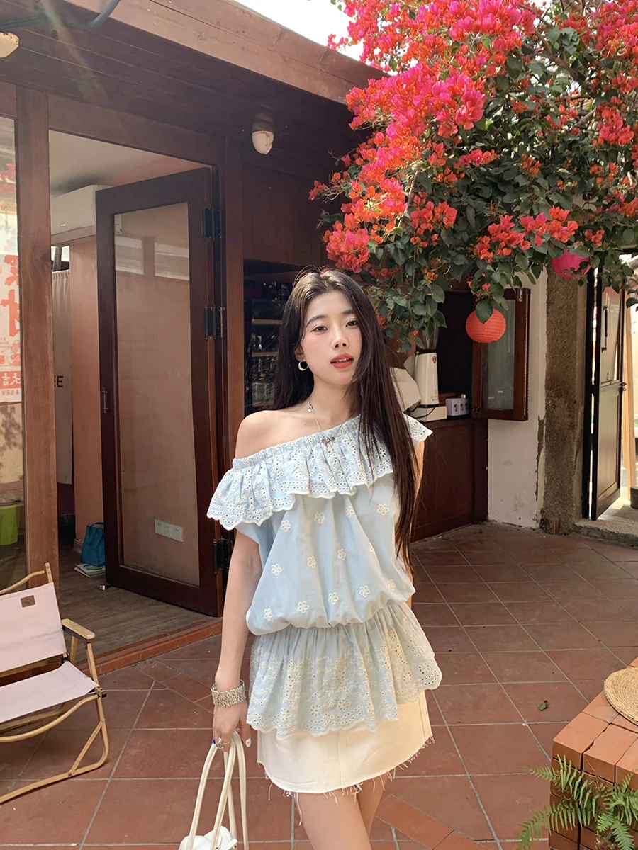 Joeyoo Summer Hollow out Embroidered Waist Cinching One oulder Top Women's Faion Korean Sle Bubble Sve Cotton Blend
Joeyoo Summer Hollow out Embroidered Waist Cinching One oulder Top Women's Faion Korean Sle Bubble Sve Cotton Blend