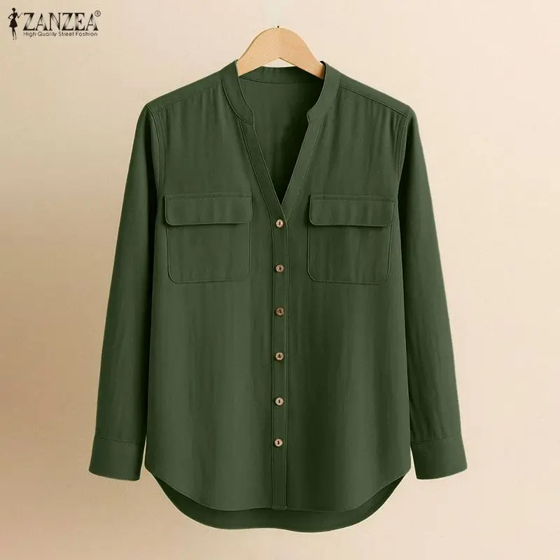 2026 ZANZEA Весенняя офисная рубашка для женщин, с V-образным вырезом, длинным рукавом, однотонная, на пуговицах, блузка, женская рабочая рубашка в стиле OL, оверсайз
2026 ZANZEA Весенняя офисная рубашка для женщин, с V-образным вырезом, длинным рукавом, однотонная, на пуговицах, блузка, женская рабочая рубашка в стиле OL, оверсайз