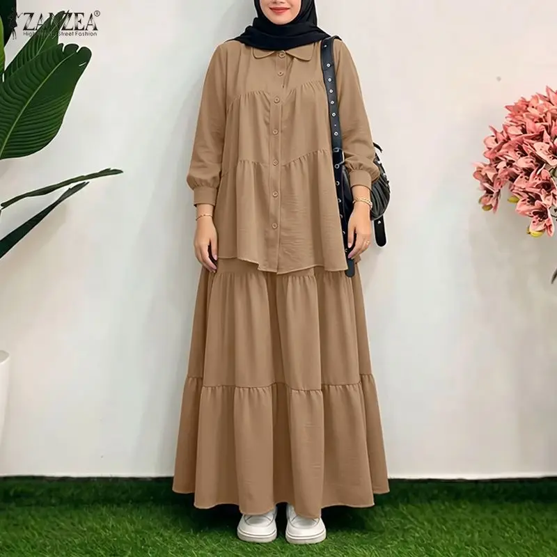 Plus Size 2PCS Ramadan Outfit Women Dress Sets ZANZEA Muslim Long Sleeve Blouse Maxi Skirt Buttons Up Shirt Sundress Suit Modest
Plus Size 2PCS Ramadan Outfit Women Dress Sets ZANZEA Muslim Long Sleeve Blouse Maxi Skirt Buttons Up Shirt Sundress Suit Modest