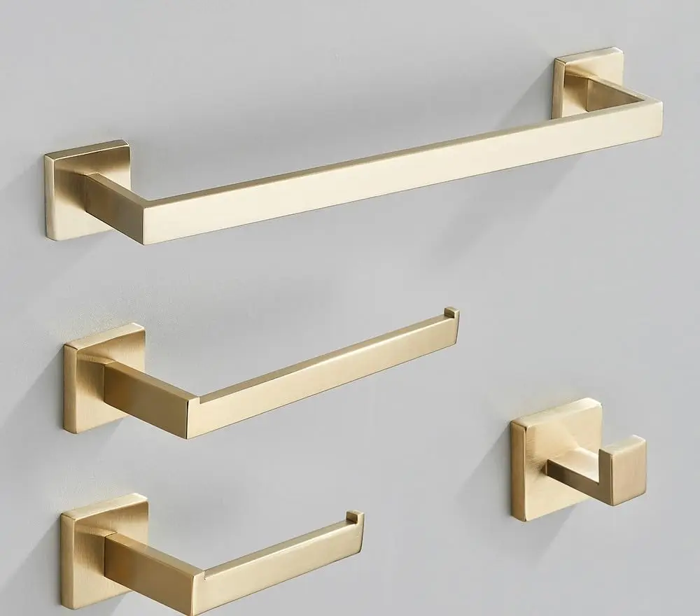 Brushed Gold Bathroom Accessories Set Towel Bar Paper Holder Hook Stainless Steel Bath Rack Hardware 4PCS,Customized
Brushed Gold Bathroom Accessories Set Towel Bar Paper Holder Hook Stainless Steel Bath Rack Hardware 4PCS,Customized