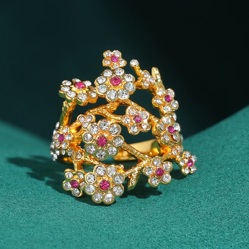 Vintage Gold Color Plum Blossom Flower Rings Retro Jewelry Pink Rhinestones Art Deco Luxury For Ladies Birthday Party Gift
Vintage Gold Color Plum Blossom Flower Rings Retro Jewelry Pink Rhinestones Art Deco Luxury For Ladies Birthday Party Gift