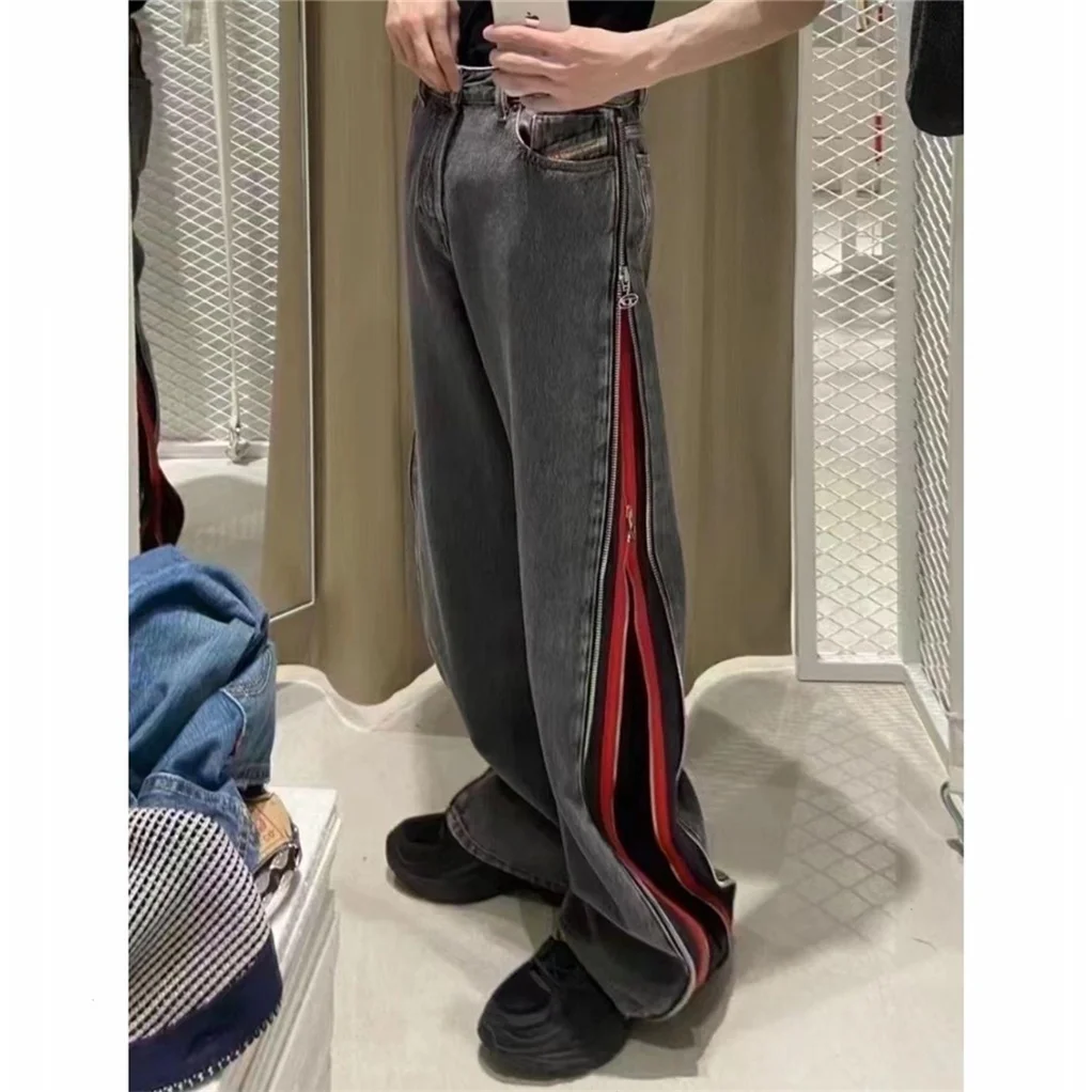Retro Washed Denim Wide Leg Pants Double Zipper Side Stripe Straight Leg Trousers Youthful Casual Wear Resistant for Teens
Retro Washed Denim Wide Leg Pants Double Zipper Side Stripe Straight Leg Trousers Youthful Casual Wear Resistant for Teens