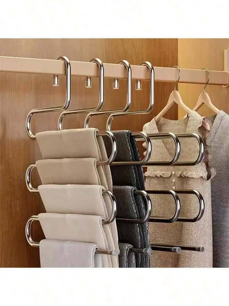 5-Tier Stainless Steel Pant Rack - S-Shaped, Non-Slip, Space-Saving Multi-Layer Jeans And Pants Storage Organizer, Polished Surface, Closet Storage Solution, Tidy Wardrobe Organization, Closet Accessory, S-Shaped Hanger, Structure, Clothes Hanger
5-Tier Stainless Steel Pant Rack - S-Shaped, Non-Slip, Space-Saving Multi-Layer Jeans And Pants Storage Organizer, Polished Surface, Closet Storage Solution, Tidy Wardrobe Organization, Closet Accessory, S-Shaped Hanger, Structure, Clothes Hanger
