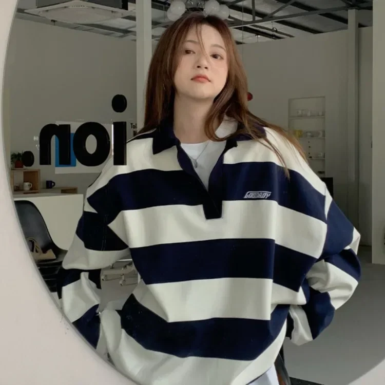 Harajuku Striped Sweatshirt Women Korean Style Preppy Pullover Female Fashion Polo Sweatshirt Ladies Casual Long Sleeve Top
Harajuku Striped Sweatshirt Women Korean Style Preppy Pullover Female Fashion Polo Sweatshirt Ladies Casual Long Sleeve Top