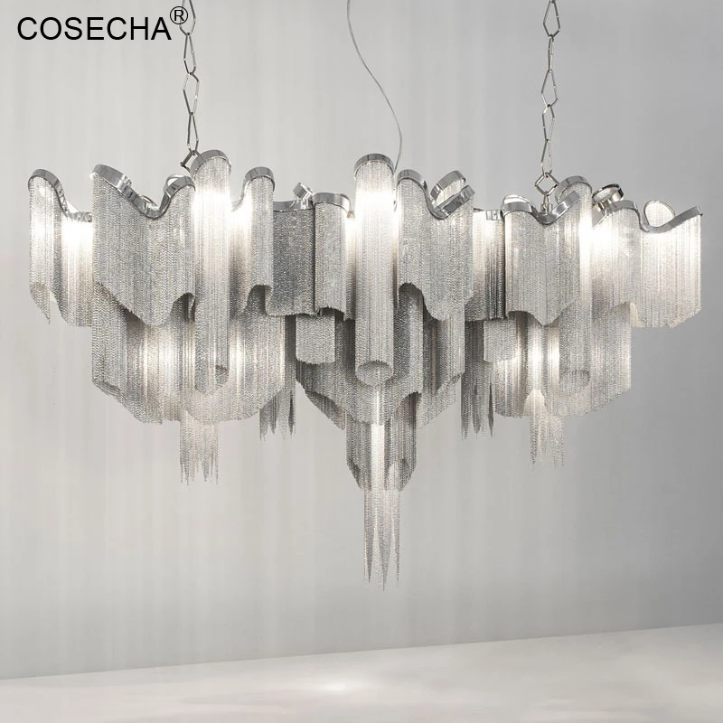 Large Villa Led Modern Chandeliers Silver Aluminum Chain Tassel Light For Dining Room Big Chandelier Gold Restaurant Hotel Lobby
Large Villa Led Modern Chandeliers Silver Aluminum Chain Tassel Light For Dining Room Big Chandelier Gold Restaurant Hotel Lobby