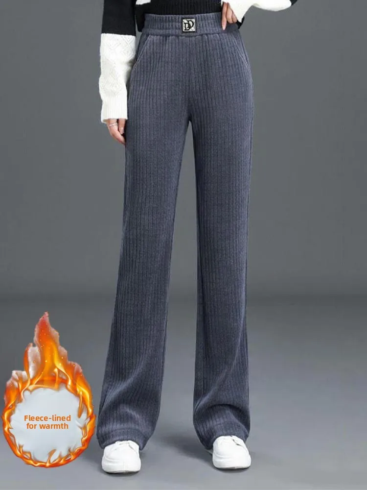 Women's High Waist Thiened Fce Wide Leg Pants Slimming Casual Elastic Straight Cut Trousers Autumn Winter New Sle
Women's High Waist Thiened Fce Wide Leg Pants Slimming Casual Elastic Straight Cut Trousers Autumn Winter New Sle