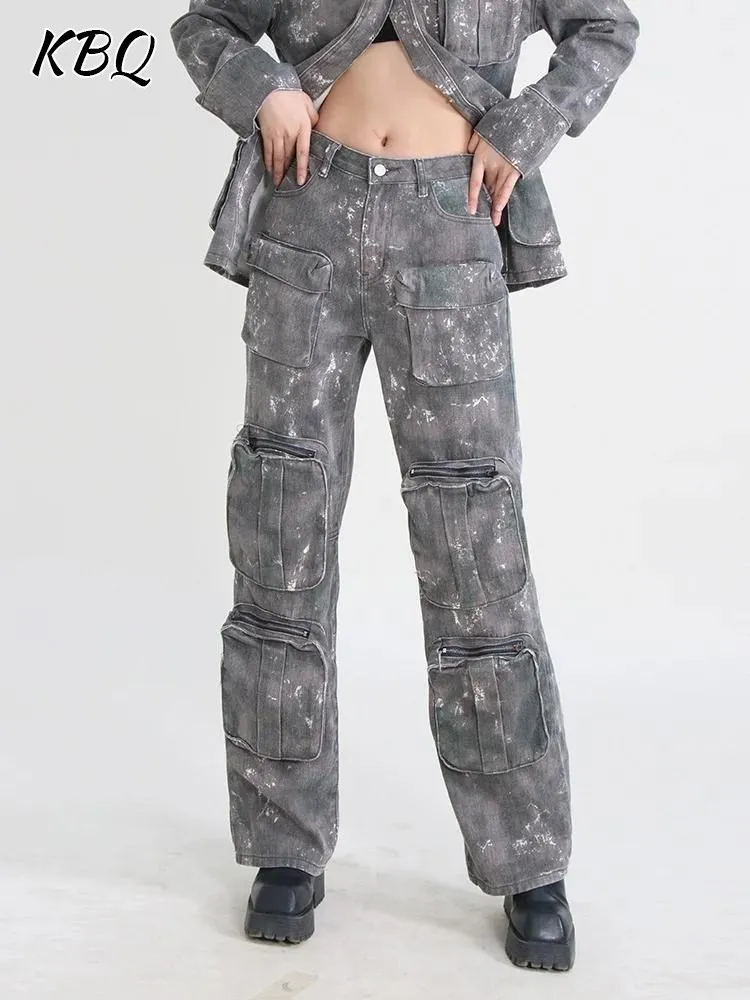 KBQ Spliced Denim Loose Cargo Pants For Women High Waist Patchwork Pockets Casual Camouflage Jeans Female Fashion Clothing Style
KBQ Spliced Denim Loose Cargo Pants For Women High Waist Patchwork Pockets Casual Camouflage Jeans Female Fashion Clothing Style