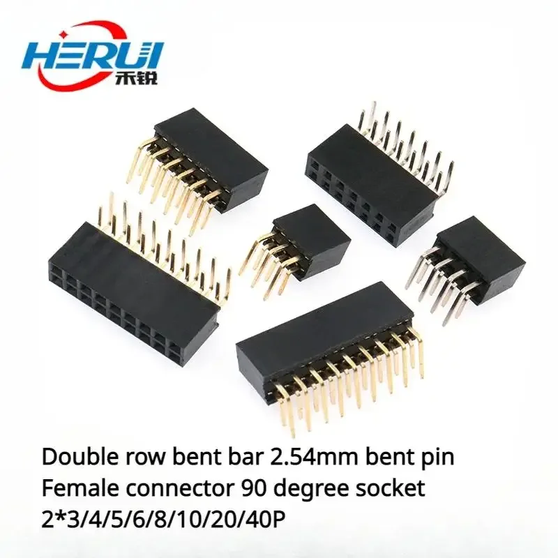 Double row bent bar 2.54mm bent pin Female connector 90 degree socket 2*3/4/5/6/8/10/20/40P
Double row bent bar 2.54mm bent pin Female connector 90 degree socket 2*3/4/5/6/8/10/20/40P