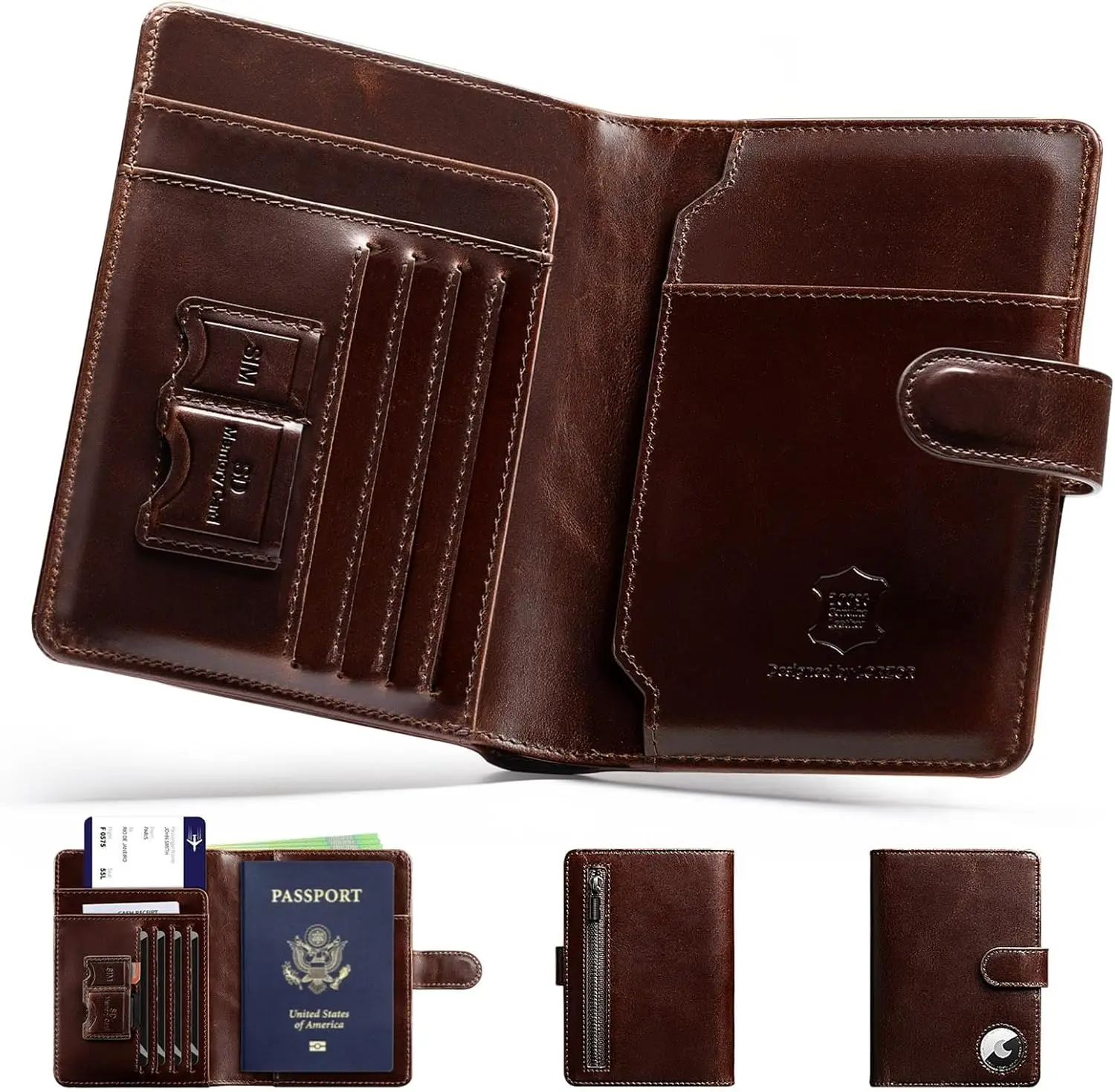 Leather Passport Holder with AirTag Slot & RFID Blocking - Slim Travel Wallet for Men, Holds Cards Cash Coins (Brown)
Leather Passport Holder with AirTag Slot & RFID Blocking - Slim Travel Wallet for Men, Holds Cards Cash Coins (Brown)