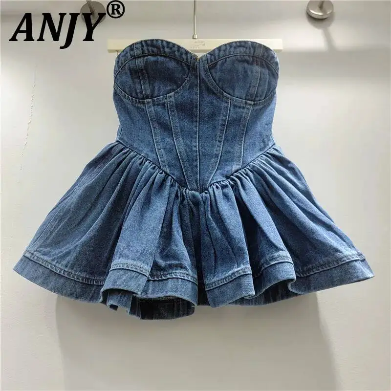 ANJY Summer New Women Fashion Hot Girl Trendy Slim Fit Ruffle Strapless Pleated Denim Short Dress Stylish High Street Ins A22561
ANJY Summer New Women Fashion Hot Girl Trendy Slim Fit Ruffle Strapless Pleated Denim Short Dress Stylish High Street Ins A22561
