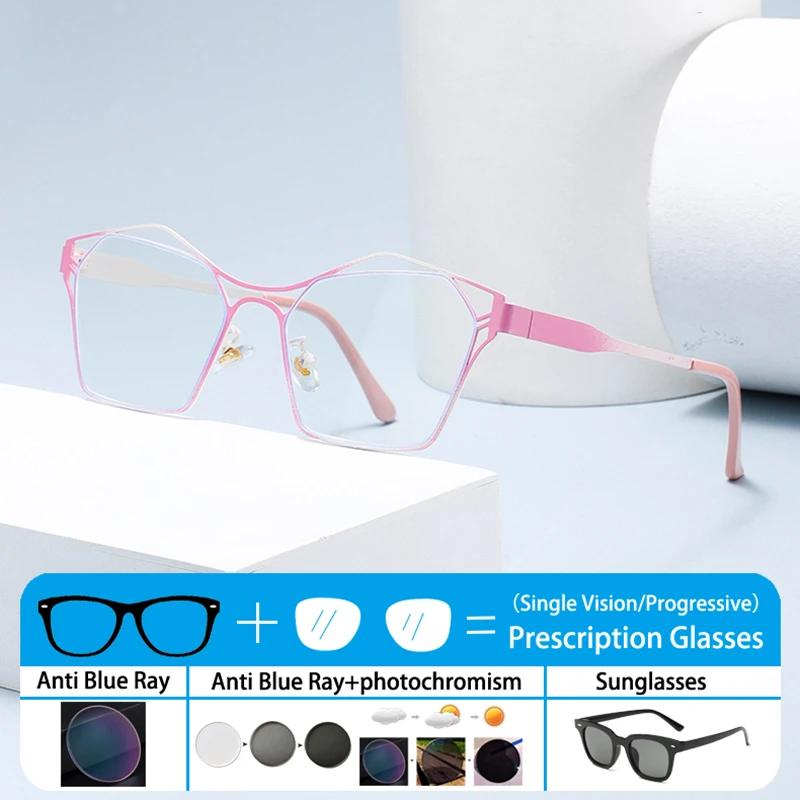 Brand Design Polygon Pink Blue Cat Eye Frame Photochromic Anti Blue Ray Women Sunglasses Prescription Custom Progressive Glasses
Brand Design Polygon Pink Blue Cat Eye Frame Photochromic Anti Blue Ray Women Sunglasses Prescription Custom Progressive Glasses