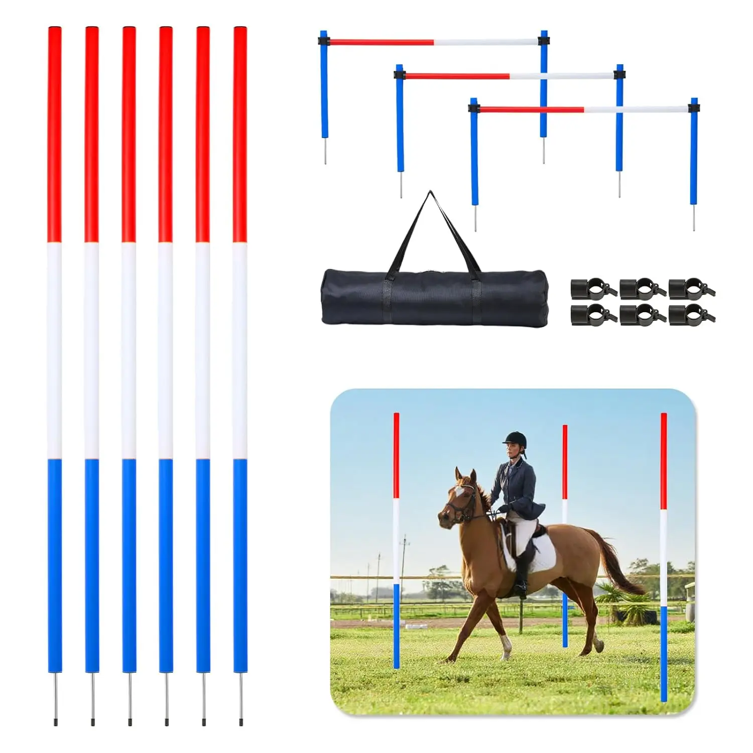 6FT Horse Pole Bending Set - 6 Poles for Equestrian Training, Agility, Soccer & Dog
6FT Horse Pole Bending Set - 6 Poles for Equestrian Training, Agility, Soccer & Dog