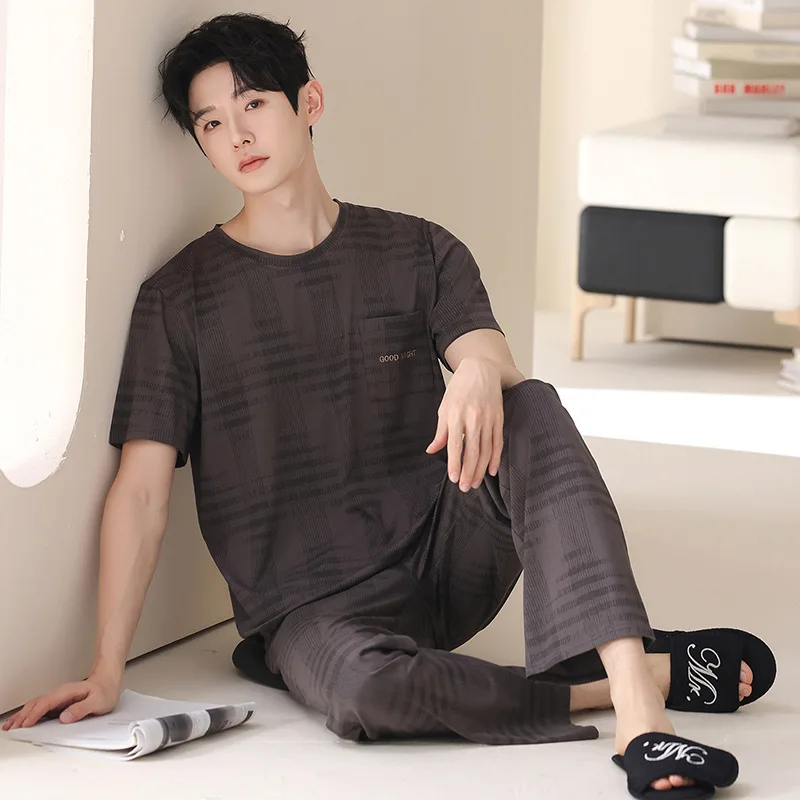Men's Summer Pajamas Set Short Sleeve Long Pants Lyocell Cotton Breathable Loose Loungewear Comfortable Cool Sleepwear
Men's Summer Pajamas Set Short Sleeve Long Pants Lyocell Cotton Breathable Loose Loungewear Comfortable Cool Sleepwear