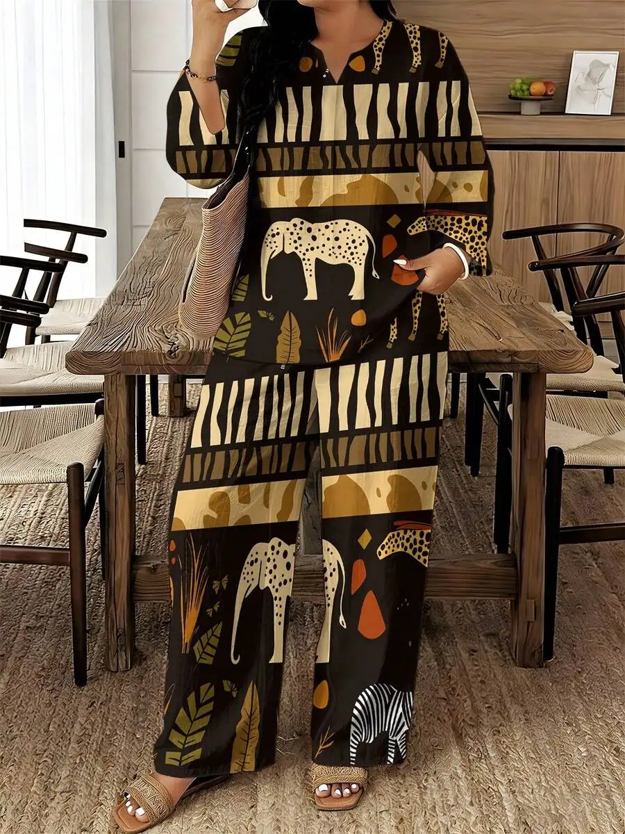 Animal Print Women Plus Size 2 Piece Set Short Sleeve Top And Wide Leg Pants Boho Casual Summer Outfit
Animal Print Women Plus Size 2 Piece Set Short Sleeve Top And Wide Leg Pants Boho Casual Summer Outfit
