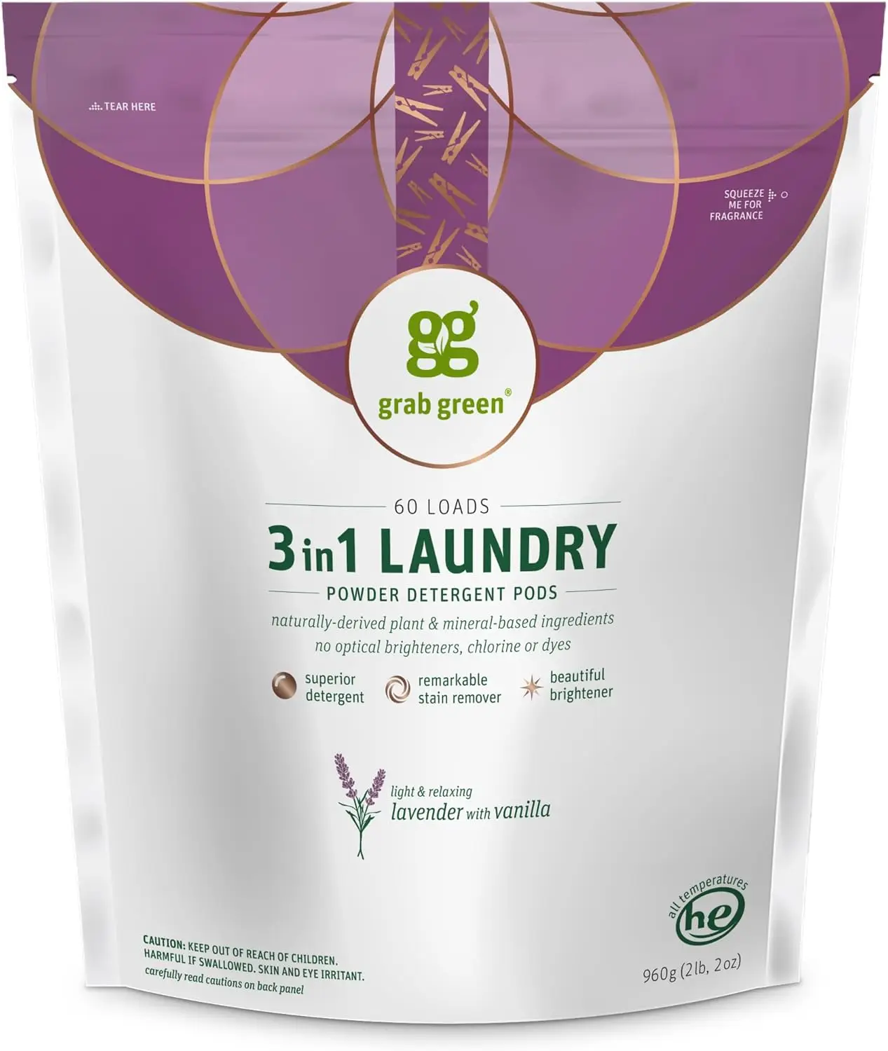 Natural 3-in-1 Laundry Detergent Pods, Lavender Vanilla Scent, Plant-Based, 60 Count
Natural 3-in-1 Laundry Detergent Pods, Lavender Vanilla Scent, Plant-Based, 60 Count