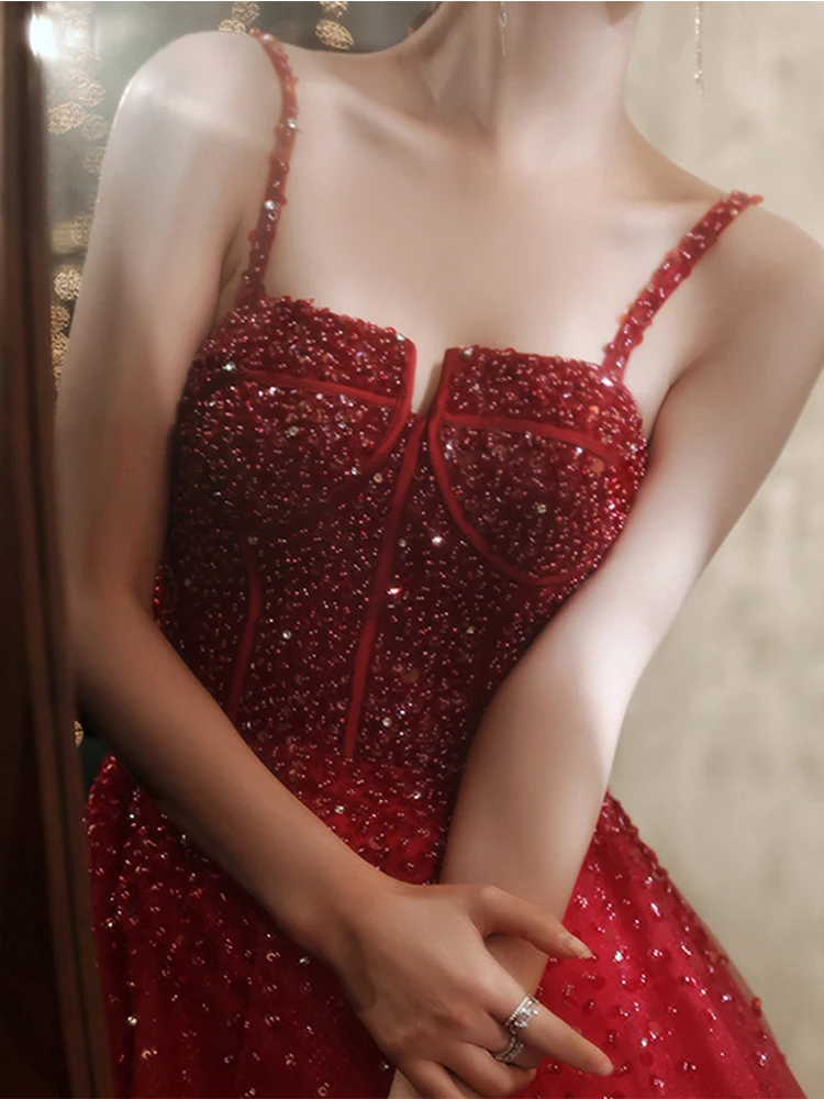 Burgundy Beaded Evening Dresses Women Spaghetti Strap Slim Tulle Prom Gowns Elegant Female Long Party Dress
Burgundy Beaded Evening Dresses Women Spaghetti Strap Slim Tulle Prom Gowns Elegant Female Long Party Dress