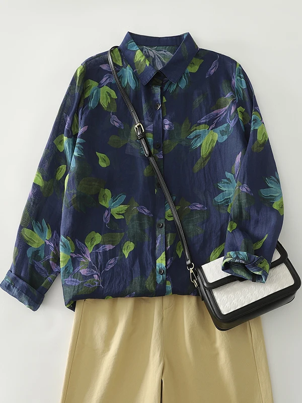 Retro Floral Print Cotton Linen Long Sve Women's irt Casual Loose Fit Collar Versatile Autumn Early Season New Sle 
Retro Floral Print Cotton Linen Long Sve Women's irt Casual Loose Fit Collar Versatile Autumn Early Season New Sle