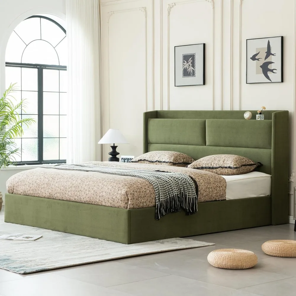 King Size Upholstered Bed, Hydraulic Lift Storage, Square Shaped Headboard with Wingback, Wooden Slats, No Noise, Customized
King Size Upholstered Bed, Hydraulic Lift Storage, Square Shaped Headboard with Wingback, Wooden Slats, No Noise, Customized