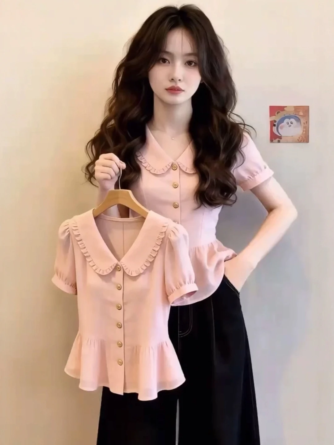 Cute Style Ruffle Collar Short Sleeve Shirt Women's Summer plus Size Elegant Beautiful Top Korean Version Bubble Sleeve
Cute Style Ruffle Collar Short Sleeve Shirt Women's Summer plus Size Elegant Beautiful Top Korean Version Bubble Sleeve